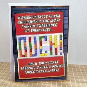 Toy Bricks Joke Card - handmade greetings card with joke, funny card, new mum joke, new baby card, humorous card. Code: HU03