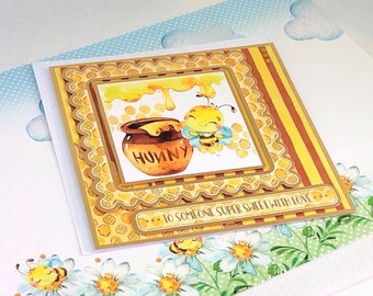 With Love Card | Bee Greeting Card | Handmade Thinking of You Card | Just Because Card | One of a Kind 6 x 6 Card