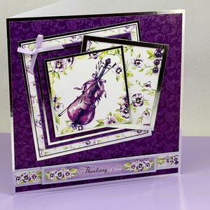 Vous pensez à vous - Carte de voeux faite main avec une jolie image d'un violon - Carte florale, carte Vous pensez à vous, carte de sympathie