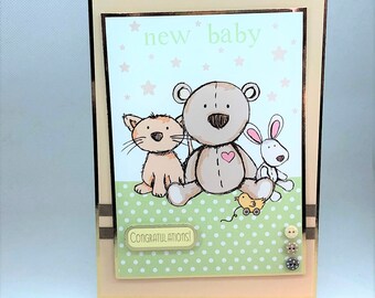Congratulations! New Baby - Handmade greetings card for new baby, unisex new baby card, Code: NB02