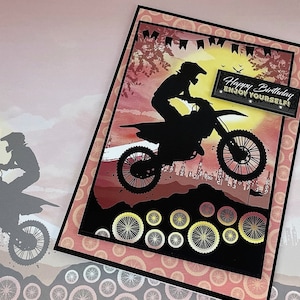 Amusez-vous bien ! - Carte de voeux faite main pour un homme ou un adolescent avec image d'une moto, motocross, moto tout terrain, moto, CODE : KT08