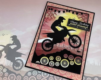 Motocross Birthday Card | Dirt Bike Birthday Card | Handmade Motorbike Card | Teen Boy Birthday Card | One of a Kind 5 x 7 Card