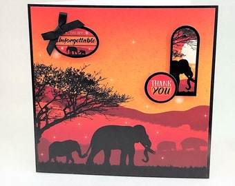 Thank You - Handmade greetings card with Elephants images, safari card, animal card, thank you card, Code: SA11