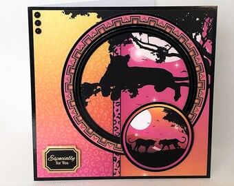 Handmade Safari Greeting Card – Sunset Silhouette with Leopards – Especially for You African Wildlife Birthday or Special Occasion Card