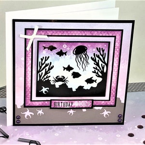 Birthday Wishes - handmade greetings card for ladies or girls birthday with undersea images. Code: LB41