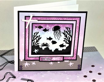 Birthday Wishes - handmade greetings card for ladies or girls birthday with undersea images. Code: LB41