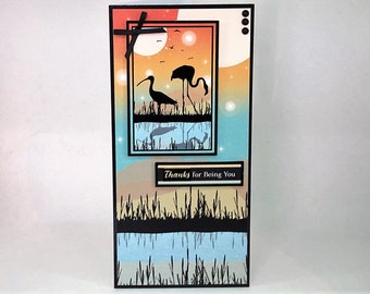 Thanks For Being You - Handmade greetings card with birds silhouette image, safari card, heron, flamingo, thank you card, Code: SA08