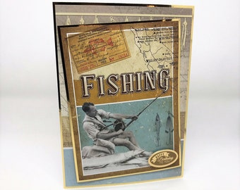 Fishing - Handmade card, greetings card, male card, birthday card, fishing card, fisherman card, vintage card, Code: MB29