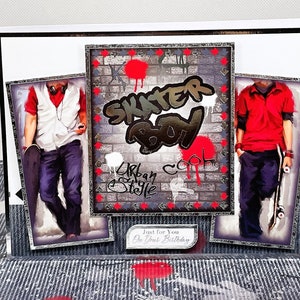 Skater Boy - Carte de voeux faite main pour l'anniversaire d'un adolescent avec une image de skateurs. Carte garçon skateur. Référence : KT16