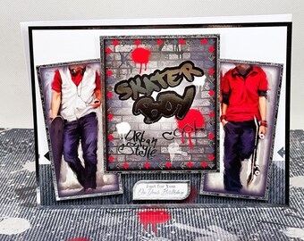 Skater Boy - Handmade greetings card for teenage boy birthday with image of skateboarders. Skater Boy card. Code: KT16