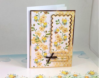 Thinking of You Card | Just Because Card | Bee Greeting Card | Handmade Get Well Card | One of a Kind 5 x 7 Card
