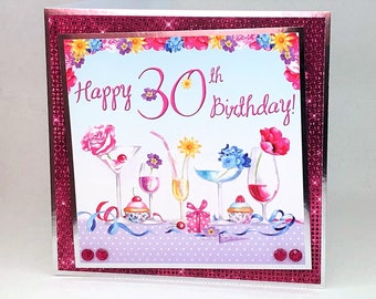 30th Birthday Card for Her | Handmade 30th Birthday Card | Female Milestone Birthday Card | Personalised 6 x 6 Card