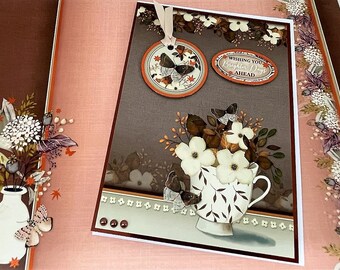 Wishing You Brighter Days Ahead - handmade Get Well or Thinking of You card with image of flowers in a teacup. Personalised card. Code: GW04