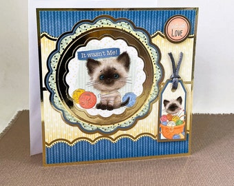 Cat Lover Card | Cute Kitten Greeting Card | Handmade Personalised Cat Card | One of a Kind 6 x 6 Card
