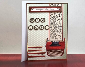 Congratulations! New Job Card - Handmade greetings card, congratulations, promotion, office job, typewriter card, CODE: WD21