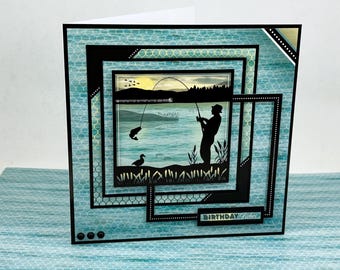 Fishing Birthday Card | Fisherman Birthday Card | Handmade Fishing Card | Fishing Lover Card | One of a Kind 6 x 6 Card