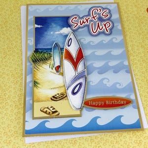 Surfez ! - Carte de voeux faite main sur le thème du surf - Superbe carte d'anniversaire pour adolescent ou homme, carte de surf, carte d'anniversaire pour enfants