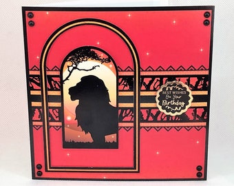 Best Wishes - Handmade greetings card with Lion image, safari card, animal card, Code: SA14