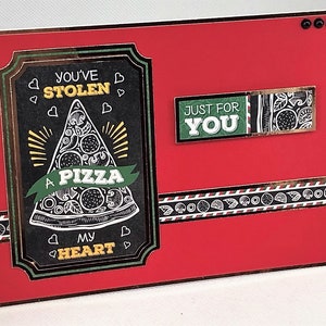 Une pizza mon coeur - carte de Saint-Valentin faite main avec image de pizza, juste pour vous, carte pour homme, carte pour petit ami, carte pour mari. Référence : VA05