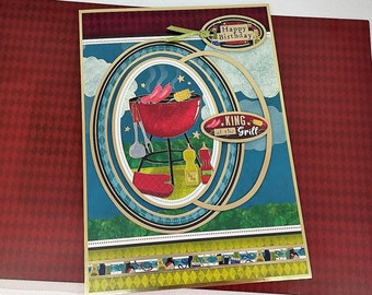BBQ Birthday Card for Him | King of the Grill Card | Handmade Barbecue Birthday Card | One of a Kind A5 Card