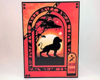 Just for You - Handmade greetings card with Lion image, safari card, animal card, Code: SA12