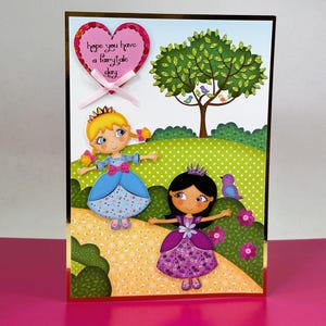 Passez une journée de conte de fées - Carte de voeux faite main avec des images de princesse - Carte d'anniversaire de filles, princesse de conte de fées, carte personnalisée