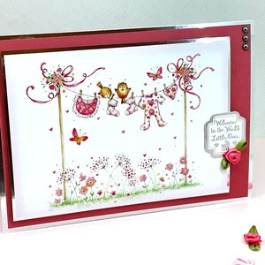 Nouvelle carte bébé fille - Carte de voeux faite main, Bienvenue dans le monde, petite. Carte bébé personnalisée. Code : NB03