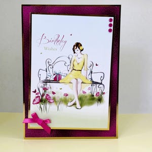 Souhaits d'anniversaire - Carte de voeux faite main pour jeune femme ou adolescente, jolie carte, carte rose, carte florale, personnalisée