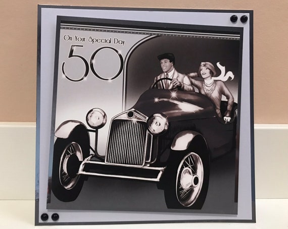 Handmade 50th Birthday Card With Vintage Car Image Male Etsy