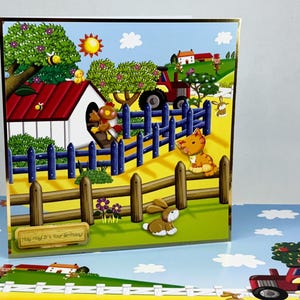 Foin Foin ! C'est votre anniversaire - Carte de voeux faite main avec des images de cour de ferme, carte d'anniversaire d'enfant, carte d'animal, carte personnalisée