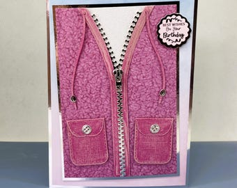 Pink Hoodie Birthday Card | Cosy Birthday Card for Her | Handmade Ladies Birthday Card | One of a Kind 5 x 7 Card