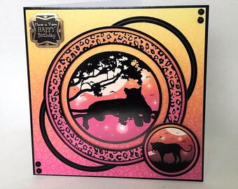 Safari Animal Birthday Card – Handmade Leopard & Sunset Scene – African Wildlife Greeting for Any Age