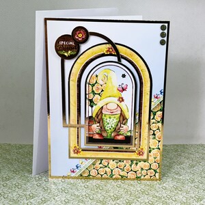 Carte spéciale ami mignon gnome - carte de voeux faite main pour l'anniversaire d'un ami de femme avec image de nain, carte sur le thème du jardin, Code : LB04