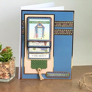 À l'homme qui est le meilleur - carte de voeux mécanique faite main pour homme. Carte 3D coulissante « cascade » animée sur le thème du jardinage. CODE : WF07