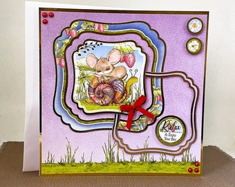 Cute Mouse Birthday Card | Handmade Woodland Birthday Card | Personalised Birthday Card | One of a Kind 7 x 7 Card