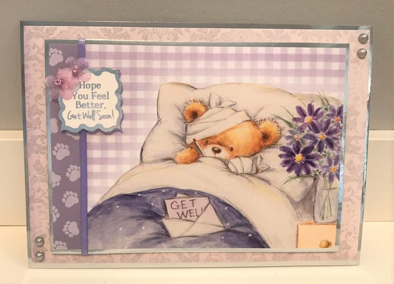 get well handmade card hope you feel better hospital poorly greetings card Get Well Soon card speedy recovery, sick bear
