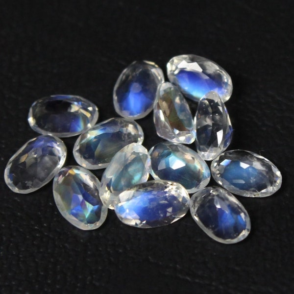 13 Pieces lot Natural RAINBOW MOONSTONE Gemstone, 4x6mm Oval, Faceted Moonstone, High Quality Rainbow Moonstone