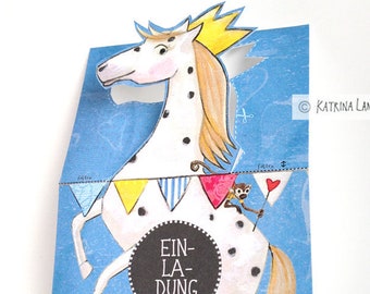 Einladungen zum Kindergeburtstag "Pferd", Postkarten mit Textvorlage auf der Rückseite