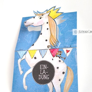 Invitations for children's birthday parties Horse, postcards with text template on the back image 1