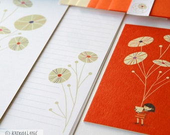 Stationery set "Pilea" incl. letterheads, cardboard cards, envelopes, stickers, beautiful illustrated