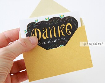 Mini Thank You Cards, Pack of 5 with Envelopes, Illustrated Thank You Card, Blank Inside