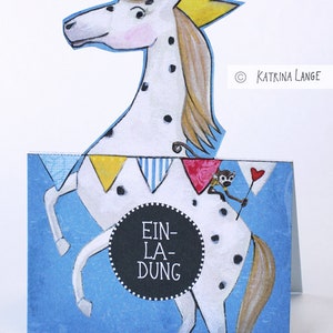 Invitations for children's birthday parties Horse, postcards with text template on the back image 3