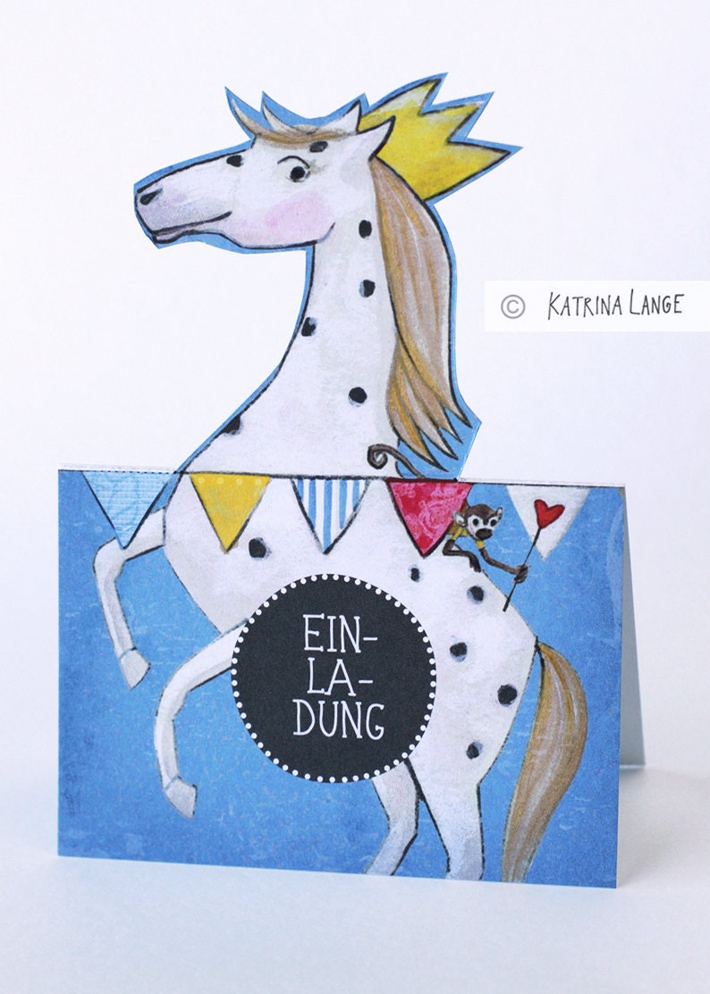 Invitations for children's birthday parties Horse, postcards with text template on the back image 3