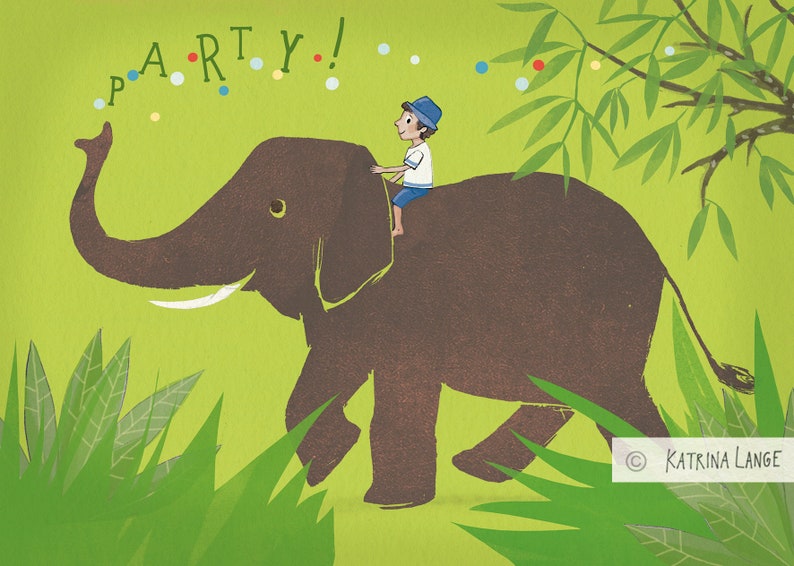 Invitations to children's birthday parties, elephant, form on the back image 2