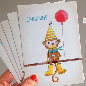 Invitations for children's birthday parties Monkey, 5 cards or more, text pre-printed on the back image 4