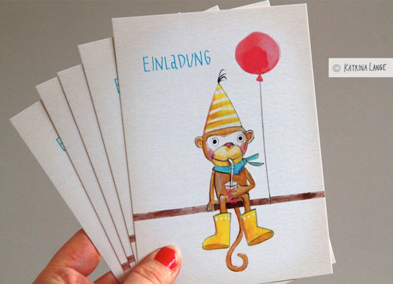 Invitations for children's birthday parties Monkey, 5 cards or more, text pre-printed on the back image 4