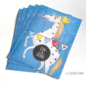 Invitations for children's birthday parties Horse, postcards with text template on the back 5 Karten