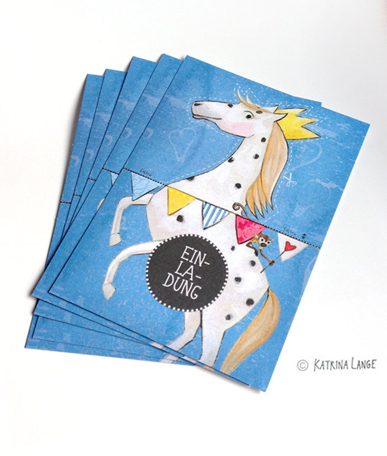 Invitations for children's birthday parties Horse, postcards with text template on the back 5 Karten