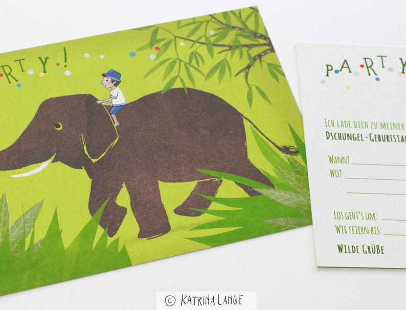 Invitations to children's birthday parties, elephant, form on the back image 1