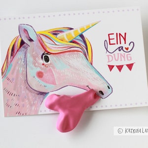 Einladungen zum Kindergeburtstag "Einhorn", Text-Vordruck auf der Rückseite